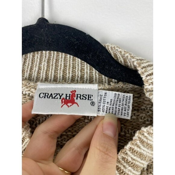 Vintage 3D Knit Grandpa/Dad Sweater 80s/90s Beige Tan Oversized Small S - Picture 3 of 5